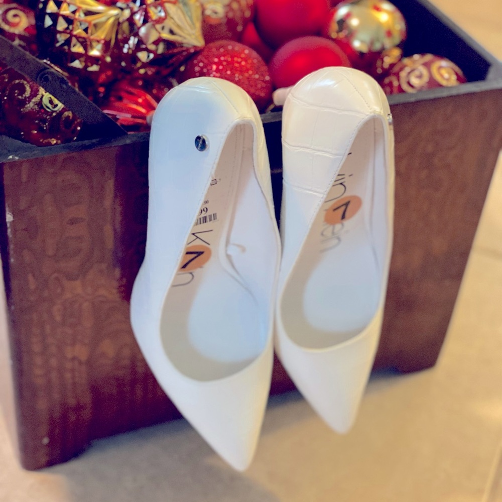White Calvin Klein point high heels